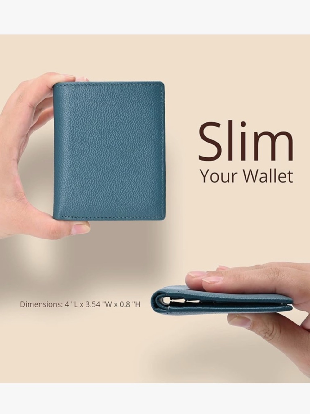 Leather Bifold Wallet - Teal Blue. Genuine, leather, slim design. RFID Blocking.